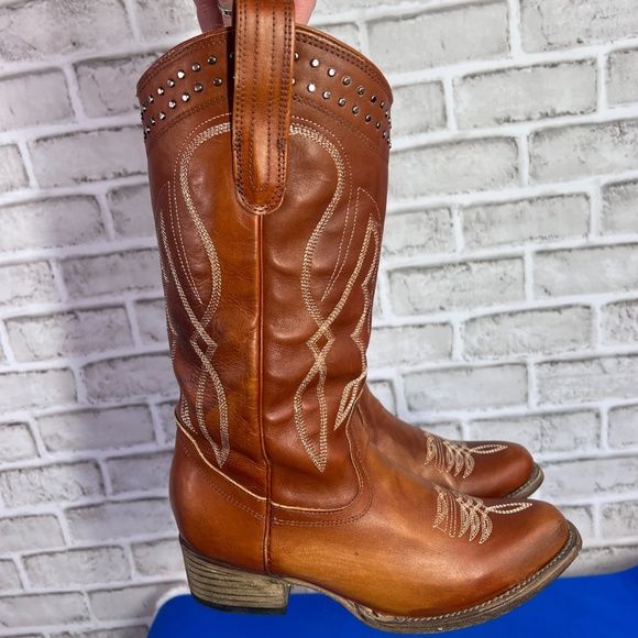 |•FREEBIRD BY STEVEN•| ZION in Whiskey Cowboy Boots Western Boho Size 8 - Picture 1 of 16